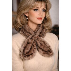 Genuine Fur Pull Through Keyhole Scarf 36in x 6in Brown Blue Lined